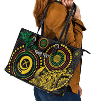 Vanuatu Personalized Aboriginal Arts Leather Tote Bag Turtle and Iguana Special - Polynesian Pride