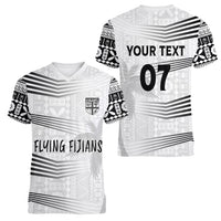 Personalised Fiji Rugby Women V Neck T Shirt Kaiviti WC 2023 Jersey Replica - White LT7 - Polynesian Pride