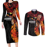 Papua New Guinea Personalised Couples Matching Long Sleeve Bodycon Dress and Long Sleeve Button Shirt Grunge Style 49th Independence Anni