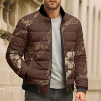Aloha Hawaii Floral Tapa Bomber Puffer Jacket Patchwork Mocha - Polynesian Pride