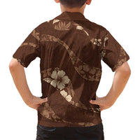 Aloha Hawaii Floral Tapa Family Matching Long Sleeve Bodycon Dress and Hawaiian Shirt Patchwork Mocha LT7 - Polynesian Pride