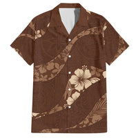 Aloha Hawaii Floral Tapa Family Matching Off The Shoulder Long Sleeve Dress and Hawaiian Shirt Patchwork Mocha - Polynesian Pride