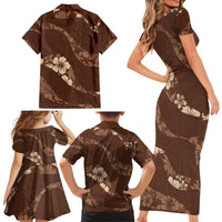 Aloha Hawaii Floral Tapa Family Matching Short Sleeve Bodycon Dress and Hawaiian Shirt Patchwork Mocha LT7 - Polynesian Pride