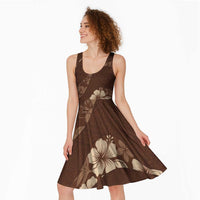 Aloha Hawaii Floral Tapa Midi Dress Patchwork Mocha - Polynesian Pride
