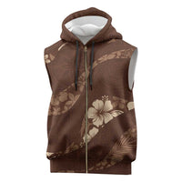 Aloha Hawaii Floral Tapa Sleeveless Zip Hoodie Patchwork Mocha LT7 Mocha - Polynesian Pride