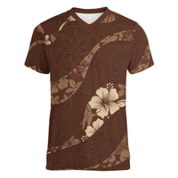 Aloha Hawaii Floral Tapa Women V-Neck T-Shirt Patchwork Mocha - Polynesian Pride