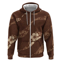 Aloha Hawaii Floral Tapa Zip Hoodie Patchwork Mocha - Polynesian Pride