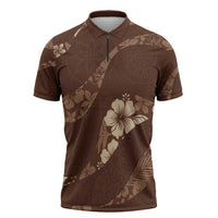 Aloha Hawaii Floral Tapa Zipper Polo Shirt Patchwork Mocha LT7 Mocha - Polynesian Pride