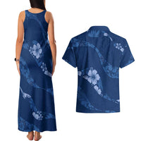 Aloha Hawaii Floral Tapa Couples Matching Tank Maxi Dress and Hawaiian Shirt Patchwork Navy - Polynesian Pride