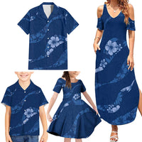 Aloha Hawaii Floral Tapa Family Matching Summer Maxi Dress and Hawaiian Shirt Patchwork Navy - Polynesian Pride