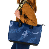 Aloha Hawaii Floral Tapa Leather Tote Bag Patchwork Navy - Polynesian Pride