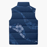 Aloha Hawaii Floral Tapa Sleeveless Puffer Jacket Patchwork Navy LT7 - Polynesian Pride