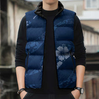 Aloha Hawaii Floral Tapa Sleeveless Puffer Jacket Patchwork Navy LT7 - Polynesian Pride