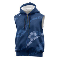 Aloha Hawaii Floral Tapa Sleeveless Zip Hoodie Patchwork Navy - Polynesian Pride