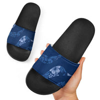 Aloha Hawaii Floral Tapa Slide Sandals Patchwork Navy - Polynesian Pride