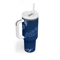 Aloha Hawaii Floral Tapa Tumbler With Handle Patchwork Navy - Polynesian Pride