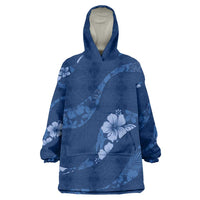 Aloha Hawaii Floral Tapa Wearable Blanket Hoodie Patchwork Navy - Polynesian Pride