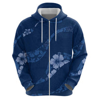Aloha Hawaii Floral Tapa Zip Hoodie Patchwork Navy - Polynesian Pride