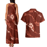 Aloha Hawaii Floral Tapa Couples Matching Tank Maxi Dress and Hawaiian Shirt Patchwork Crimson - Polynesian Pride