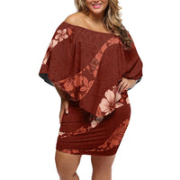 Aloha Hawaii Floral Tapa Family Matching Off Shoulder Short Dress and Hawaiian Shirt Patchwork Crimson - Polynesian Pride