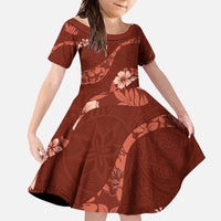 Aloha Hawaii Floral Tapa Family Matching Short Sleeve Bodycon Dress and Hawaiian Shirt Patchwork Crimson LT7 Daughter's Dress Crimson - Polynesian Pride