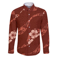 Aloha Hawaii Floral Tapa Family Matching Short Sleeve Bodycon Dress and Hawaiian Shirt Patchwork Crimson LT7 Dad's Shirt - Long Sleeve Crimson - Polynesian Pride