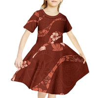 Aloha Hawaii Floral Tapa Kid Short Sleeve Dress Patchwork Crimson LT7 - Polynesian Pride
