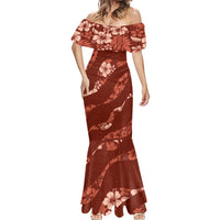 Aloha Hawaii Floral Tapa Mermaid Dress Patchwork Crimson LT7 - Polynesian Pride