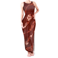 Aloha Hawaii Floral Tapa Tank Maxi Dress Patchwork Crimson LT7 Women Crimson - Polynesian Pride