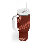 Aloha Hawaii Floral Tapa Tumbler With Handle Patchwork Crimson - Polynesian Pride