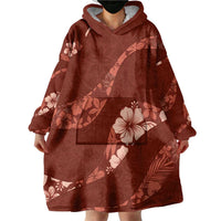 Aloha Hawaii Floral Tapa Wearable Blanket Hoodie Patchwork Crimson - Polynesian Pride