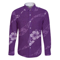 Aloha Hawaii Floral Tapa Family Matching Short Sleeve Bodycon Dress and Hawaiian Shirt Patchwork Violet LT7 Dad's Shirt - Long Sleeve Violet - Polynesian Pride