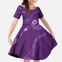 Aloha Hawaii Floral Tapa Kid Short Sleeve Dress Patchwork Violet LT7 KID Violet - Polynesian Pride
