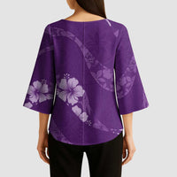Aloha Hawaii Floral Tapa Kimono Sleeve Blouse Patchwork Violet - Polynesian Pride