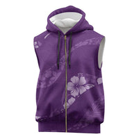 Aloha Hawaii Floral Tapa Sleeveless Zip Hoodie Patchwork Violet LT7 Violet - Polynesian Pride