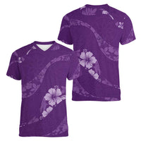 Aloha Hawaii Floral Tapa Women V-Neck T-Shirt Patchwork Violet - Polynesian Pride