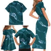 Aloha Hawaii Floral Tapa Family Matching Short Sleeve Bodycon Dress and Hawaiian Shirt Patchwork Teal LT7 - Polynesian Pride