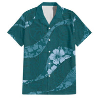 Aloha Hawaii Floral Tapa Family Matching Short Sleeve Bodycon Dress and Hawaiian Shirt Patchwork Teal LT7 Dad's Shirt - Short Sleeve Teal - Polynesian Pride
