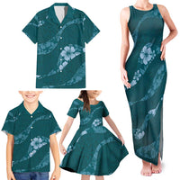 Aloha Hawaii Floral Tapa Family Matching Tank Maxi Dress and Hawaiian Shirt Patchwork Teal - Polynesian Pride