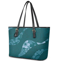 Aloha Hawaii Floral Tapa Leather Tote Bag Patchwork Teal - Polynesian Pride