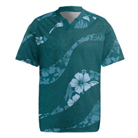 Aloha Hawaii Floral Tapa Rugby Jersey Patchwork Teal LT7 Teal - Polynesian Pride