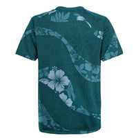Aloha Hawaii Floral Tapa Rugby Jersey Patchwork Teal LT7 - Polynesian Pride