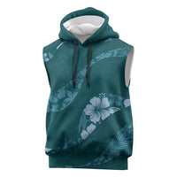 Aloha Hawaii Floral Tapa Sleeveless Hoodie Patchwork Teal LT7 Teal - Polynesian Pride