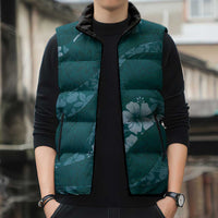 Aloha Hawaii Floral Tapa Sleeveless Puffer Jacket Patchwork Teal LT7 - Polynesian Pride