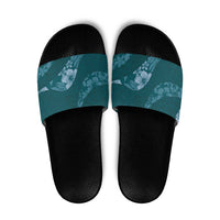 Aloha Hawaii Floral Tapa Slide Sandals Patchwork Teal - Polynesian Pride