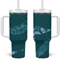 Aloha Hawaii Floral Tapa Tumbler With Handle Patchwork Teal - Polynesian Pride