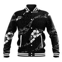 Aloha Hawaii Floral Tapa Baseball Jacket Patchwork Charcoal - Polynesian Pride