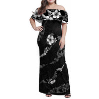 Aloha Hawaii Floral Tapa Family Matching Off Shoulder Maxi Dress and Hawaiian Shirt Patchwork Charcoal - Polynesian Pride