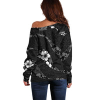 Aloha Hawaii Floral Tapa Off Shoulder Sweater Patchwork Charcoal - Polynesian Pride