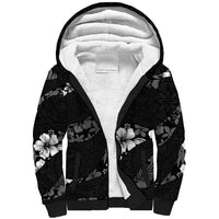 Aloha Hawaii Floral Tapa Sherpa Hoodie Patchwork Charcoal - Polynesian Pride